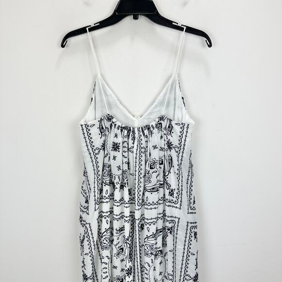 Madewell Embroidered Deep V Neck Midi Dress Bandana Boho White Navy Large NWT - Picture 15 of 16